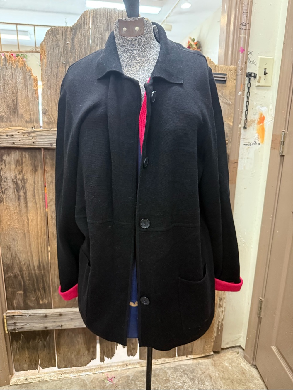 Source Unknown Black Teddy Jacket with Pink Cuff Trim